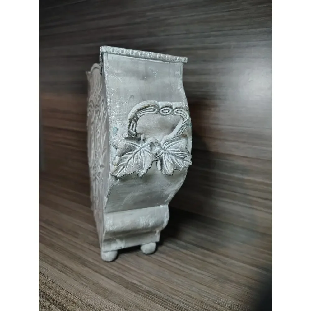 Vtg Cast Metal Footed Flower Urn Pedestal Planter Pot Vase